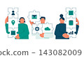 A business illustration depicting Japanese men and women who create and own apps tailored to the specific tasks of each department. 143082009
