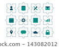 A set of puzzle-piece business icons that can be used for in-house development of business applications and no-code development. 143082012