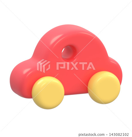 帶有透明背景的風格化玩具車的3D插圖。 143082102