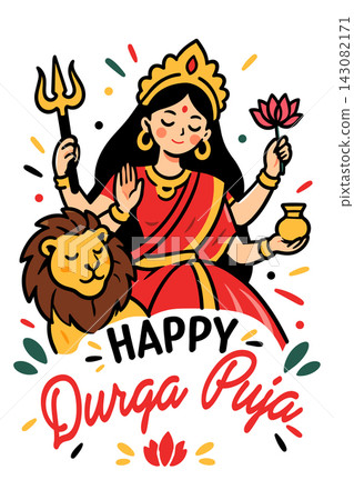 Goddess Durga Sitting With Lion Festival Poster Goddess Durga Sitting With Lion Festival Poster 143082171