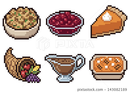 Pixel Art Thanksgiving Food Icons Set 143082189