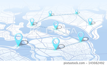 3d perspective urban map featuring logistic path between several destinations. 3d perspective urban map featuring logistic path between several destinations. 143082492