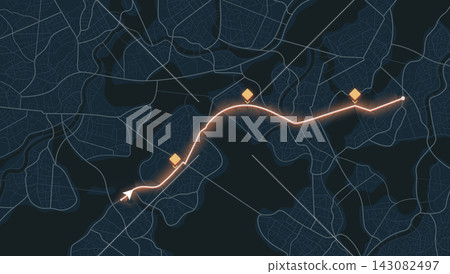 Taxi or delivery ride visualization on urban streets. Vector illustration. Taxi or delivery ride visualization on urban streets. Vector illustration. 143082497
