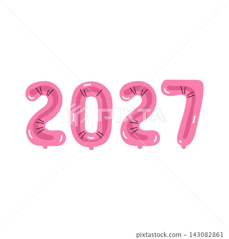 2027 Happy New Year pink foil balloon numbers for party celebration design isolated on white background 143082861