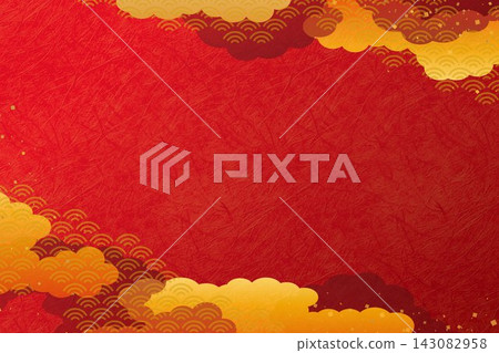 紅色背景、金色雲朵和波浪圖案裝飾著新年慶祝活動。 紅色背景、金色雲朵和波浪圖案裝飾著新年慶祝活動。 143082958