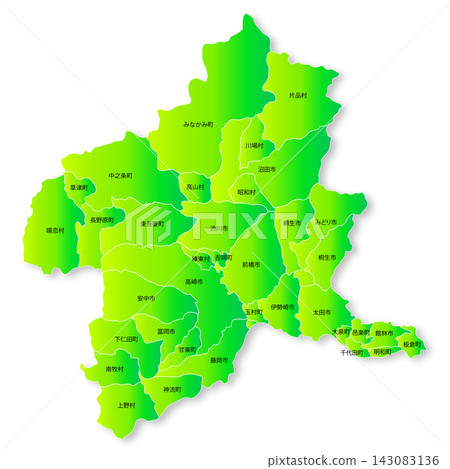 Map of Gunma Prefecture and its municipalities Map of Gunma Prefecture and its municipalities 143083136