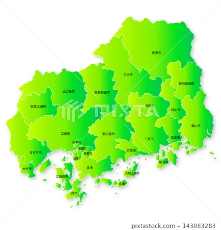 Map of Hiroshima Prefecture and its municipalities Map of Hiroshima Prefecture and its municipalities 143083283