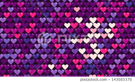 Seamless dense mosaic pattern of small glossy heart icons arranged in a tight off set grid vector background 143083370