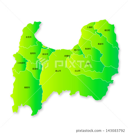 Map of Toyama Prefecture and its municipalities Map of Toyama Prefecture and its municipalities 143083792