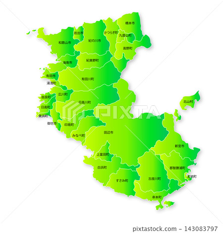 Map of Wakayama Prefecture and its municipalities Map of Wakayama Prefecture and its municipalities 143083797