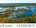 Aerial View of Cenas Bog Wetland with Lakes and Peatland Landscape in Latvia 143083872