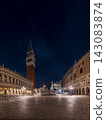 Illuminated Piazza San Marco at Night with Doge's Palace and St Mark's Campanile, Venice, Italy 143083874