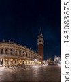 Illuminated Piazza San Marco at Night with Doge's Palace and St Mark's Campanile, Venice, Italy 143083875