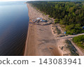 Aerial View of Baltic Sea Coastline with Beach Cafe near Salacgriva, Latvia 143083941
