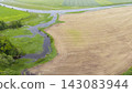 Aerial View of Meandering River and Farmland in Lithuania 143083944