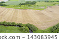 Aerial View of Meandering River and Farmland in Lithuania 143083945