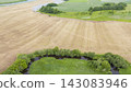 Aerial View of Meandering River and Farmland in Lithuania 143083946