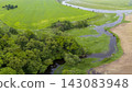 Aerial View of Meandering River and Farmland in Lithuania 143083948