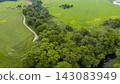 Aerial View of Meandering River and Farmland in Lithuania 143083949