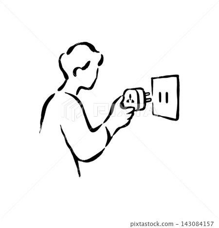 Hand Drawn Icon of Man Plugging in Travel Adapter Hand Drawn Icon of Man Plugging in Travel Adapter 143084157
