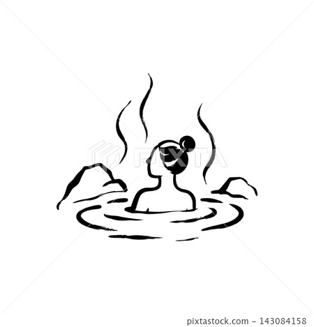 Hand Drawn Icon of Woman Relaxing in Hot Spring Hand Drawn Icon of Woman Relaxing in Hot Spring 143084158