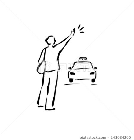 Hand Drawn Icon of Man Hailing a Taxi Hand Drawn Icon of Man Hailing a Taxi 143084200