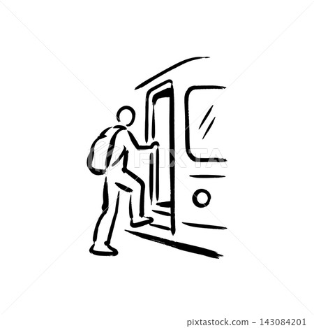 Hand Drawn Icon of Traveler Boarding a Train Hand Drawn Icon of Traveler Boarding a Train 143084201