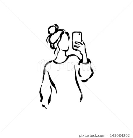 Hand Drawn Icon of Woman Taking a Selfie Hand Drawn Icon of Woman Taking a Selfie 143084202