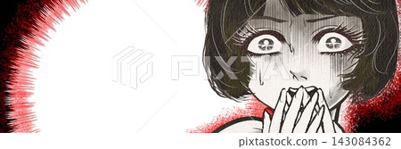昭和復古恐怖漫畫風格的黑髮白眼女主角,顫抖著尖叫 昭和復古恐怖漫畫風格的黑髮白眼女主角,顫抖著尖叫 143084362