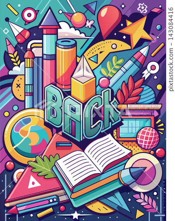 Posters or covers in a trendy doodle style with geometric shapes, bold design elements and modern typography. Back to school, college, education, learning concept. Templates for advertising, branding Posters or covers in a trendy doodle style with geometric shapes, bold design elements and modern typography. Back to school, college, education, learning concept. Templates for advertising, branding 143084416