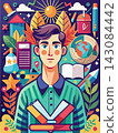 Posters or covers in a trendy doodle style with geometric shapes, bold design elements and modern typography. Back to school, college, education, learning concept. Templates for advertising, branding 143084442