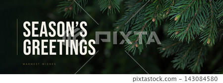 Spruce branches on dark - "Season's Greetings" luxury christmas banner Spruce branches on dark - "Season's Greetings" luxury christmas banner 143084580