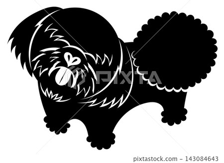 一幅西施犬仰望著觀眾的剪影向量插圖。 一幅西施犬仰望著觀眾的剪影向量插圖。 143084643