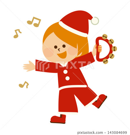 Music concert: A cute illustration of a child dressed as Santa Claus ringing a bell. 143084699