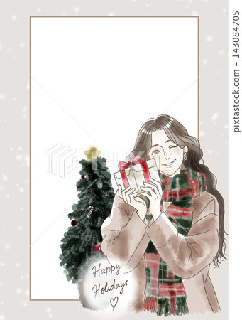 冬天手捧聖誕禮物的女子(水彩風格插畫) 冬天手捧聖誕禮物的女子(水彩風格插畫) 143084705