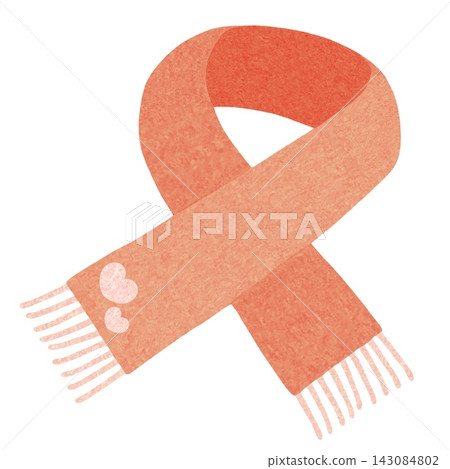 Hand-drawn watercolor-style illustration of a scarf (orange, orange, with heart) Hand-drawn watercolor-style illustration of a scarf (orange, orange, with heart) 143084802