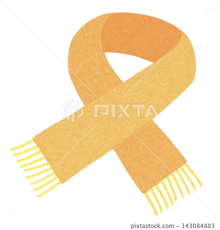 Hand-drawn watercolor-style illustration of a scarf (yellow) 143084883