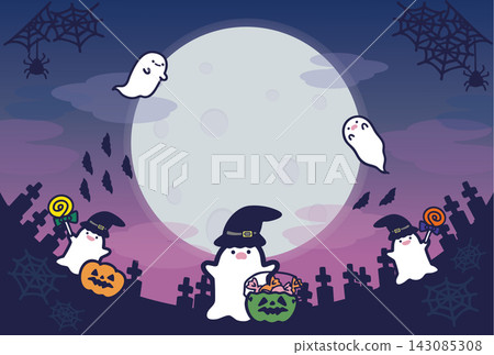 Pop-art style Halloween frame background featuring ghosts (no text) Pop-art style Halloween frame background featuring ghosts (no text) 143085308