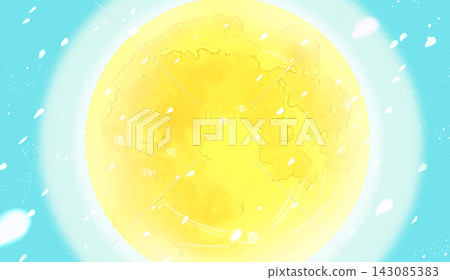 Moon, Falling Cherry Blossoms, Horizontal 143085383