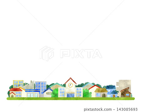 An illustration of a colorful streetscape with a school. An illustration of a colorful streetscape with a school. 143085693
