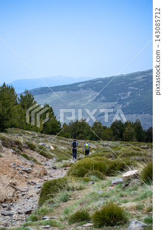 Hiking trail to Mulhacen peak in the spring in Sierra Nevada National Park, Spain 143085712