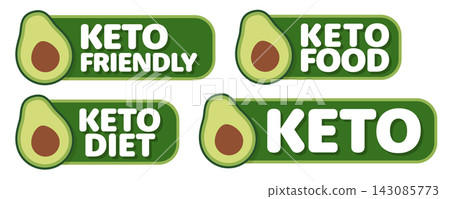 適用於生酮飲食、KETO、KETO友善食品標誌設計素材的酪梨標籤套裝。 適用於生酮飲食、KETO、KETO友善食品標誌設計素材的酪梨標籤套裝。 143085773