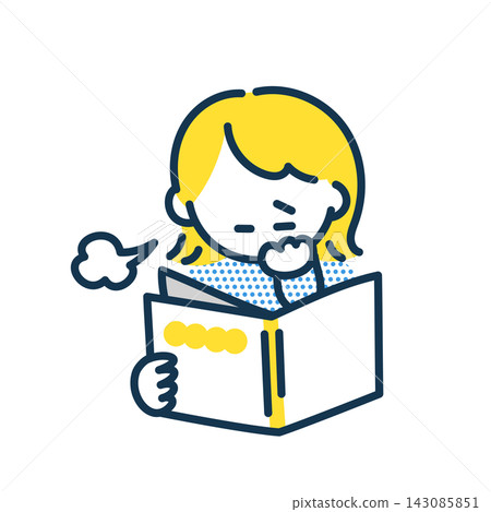 一個女孩面無表情地看著一本書。 一個女孩面無表情地看著一本書。 143085851