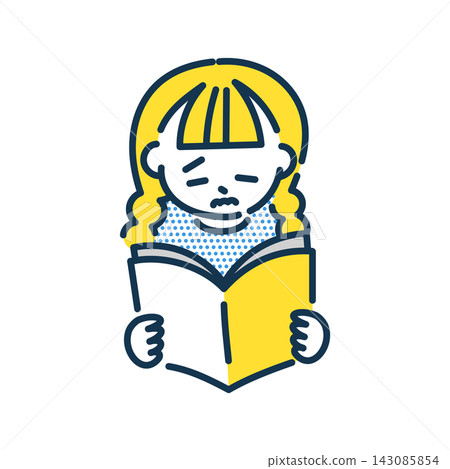 A girl reading a book with a bored expression A girl reading a book with a bored expression 143085854