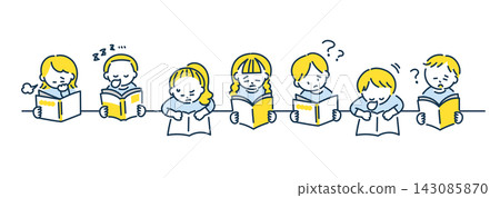 Illustrations of children who are having trouble reading. Illustrations of children who are having trouble reading. 143085870