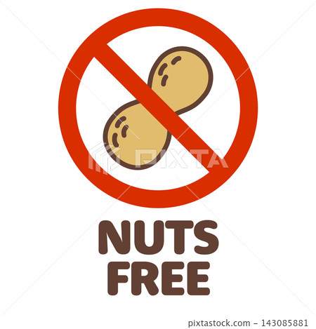 Nut-free (NUTS FREE) prohibition mark label - Allergy-friendly food labeling design materials Nut-free (NUTS FREE) prohibition mark label - Allergy-friendly food labeling design materials 143085881
