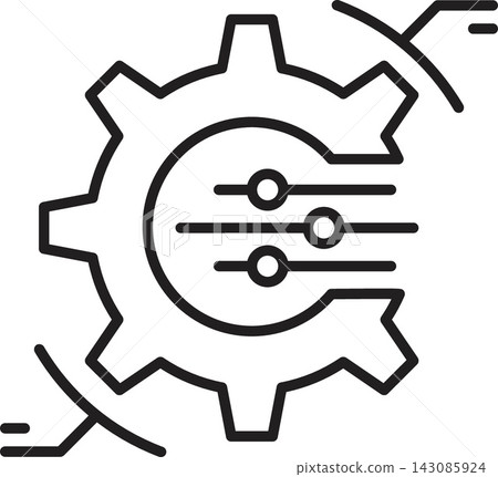 Gear, setting, maintenance, control icon with black outline and slider symbol Gear, setting, maintenance, control icon with black outline and slider symbol 143085924