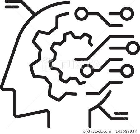 Ai technology head circuit gear line icon Ai technology head circuit gear line icon 143085937