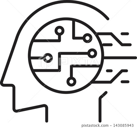 Ai technology brain circuit head outline icon 143085943