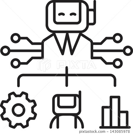 Ai Robot automation icon circuit gear for digital workflow and data process Ai Robot automation icon circuit gear for digital workflow and data process 143085978